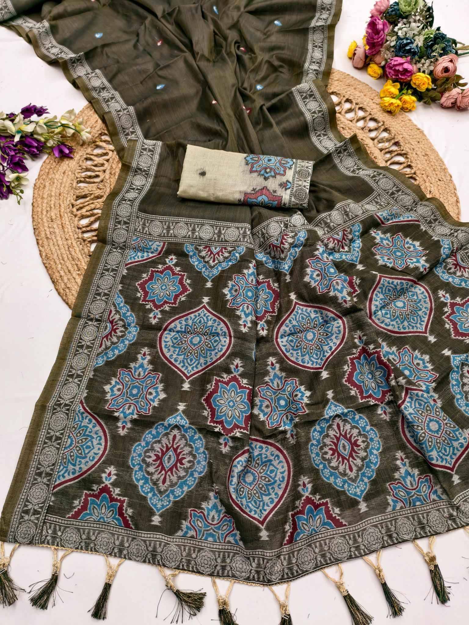 Anupama ajrakh muga cotton Saree wholesale market in Mumbai